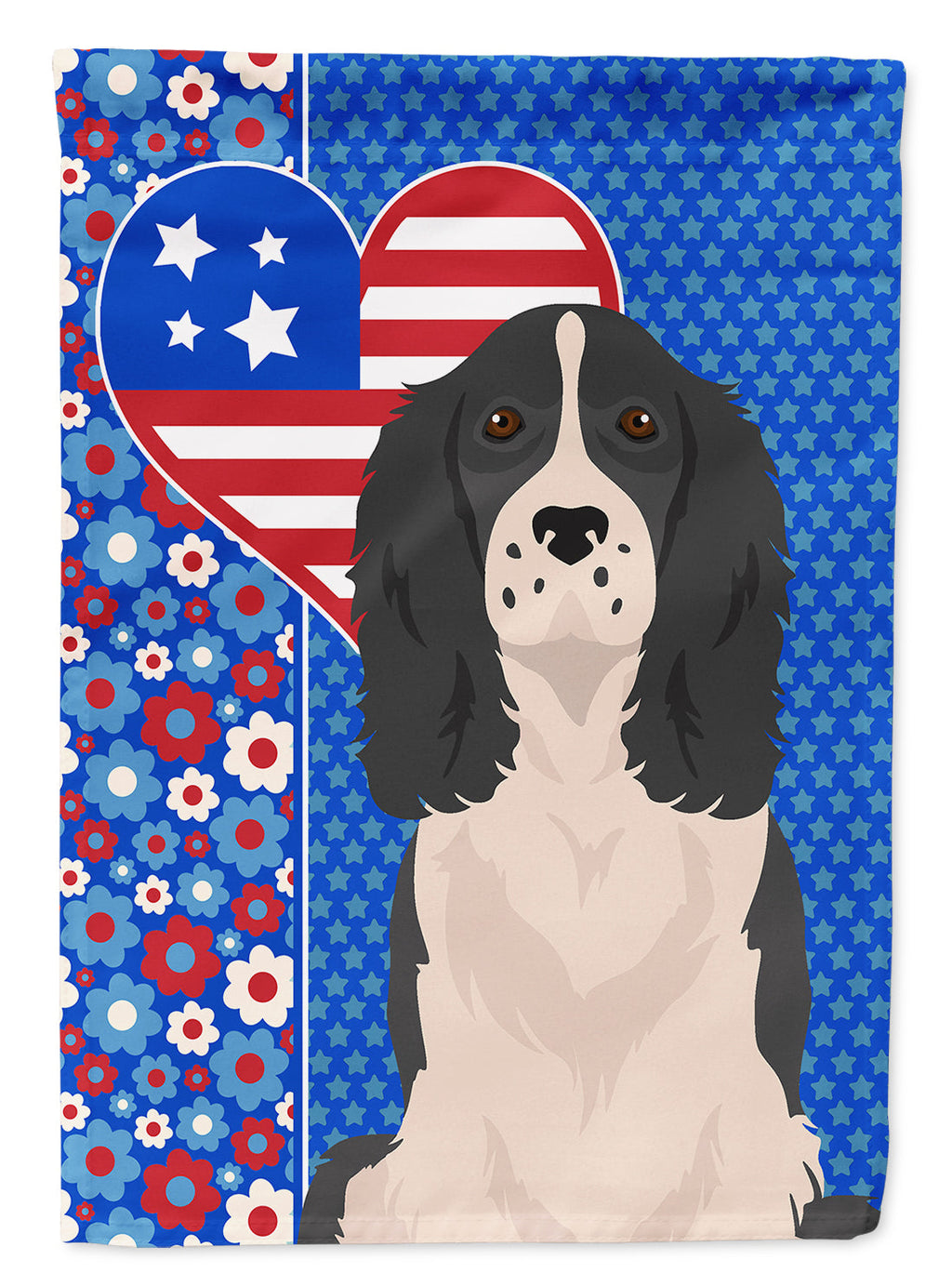 Black English Springer Spaniel USA American House Flag 28x40 Porch Sleeve Pole Decorative Outside Yard Banner Artwork Wall Hanging, Polyester
