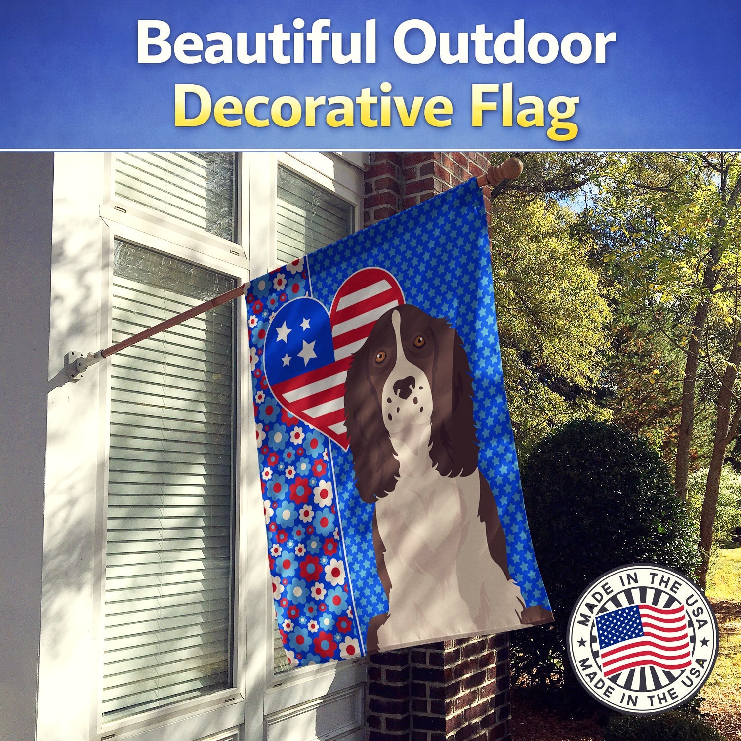Liver English Springer Spaniel USA American House Flag 28x40 Porch Sleeve Pole Decorative Outside Yard Banner Artwork Wall Hanging, Polyester