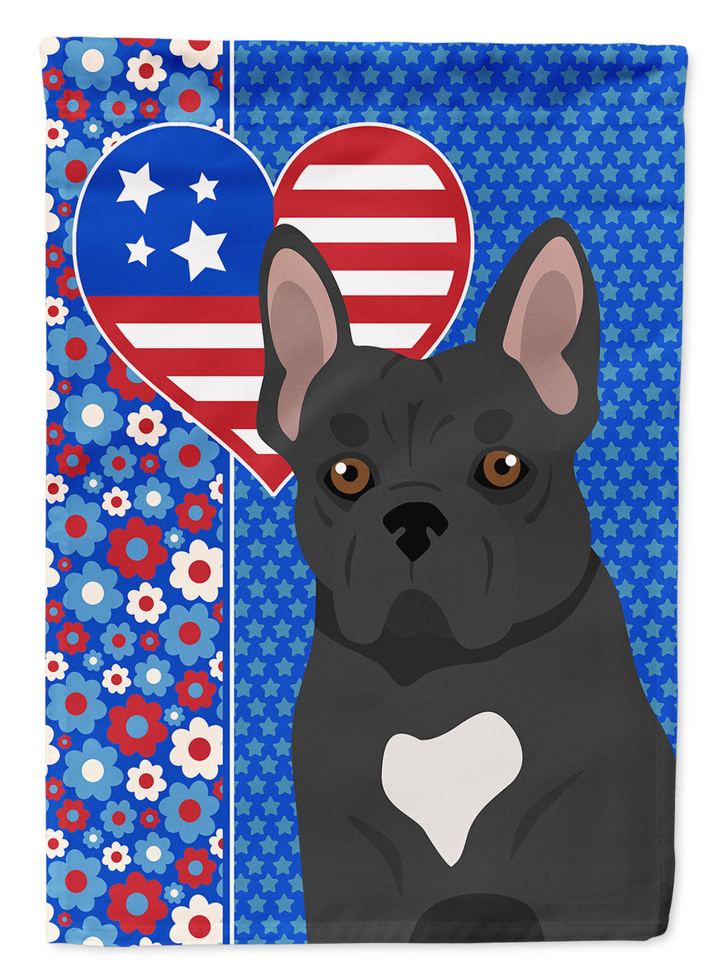 Black French Bulldog USA American House Flag 28x40 Porch Sleeve Pole Decorative Outside Yard Banner Artwork Wall Hanging, Polyester