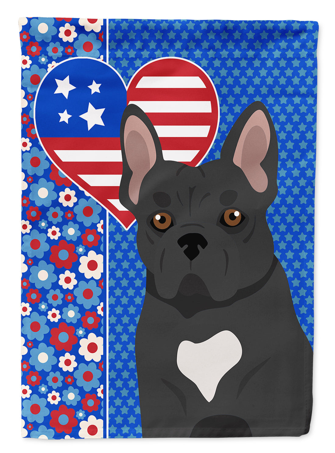 Black French Bulldog USA American House Flag 28x40 Porch Sleeve Pole Decorative Outside Yard Banner Artwork Wall Hanging, Polyester