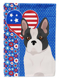 Black and White French Bulldog USA American House Flag 28x40 Porch Sleeve Pole Decorative Outside Yard Banner Artwork Wall Hanging, Polyester