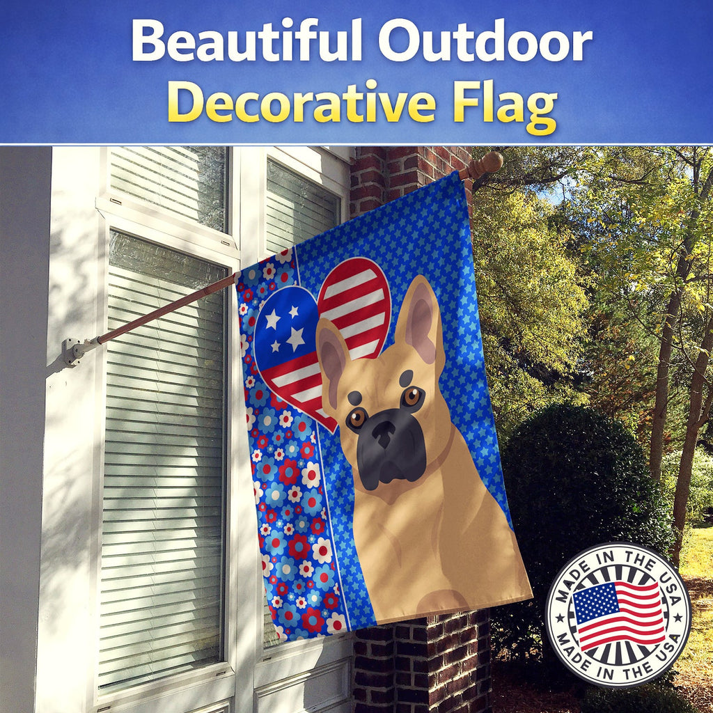 Fawn French Bulldog USA American House Flag 28x40 Porch Sleeve Pole Decorative Outside Yard Banner Artwork Wall Hanging, Polyester