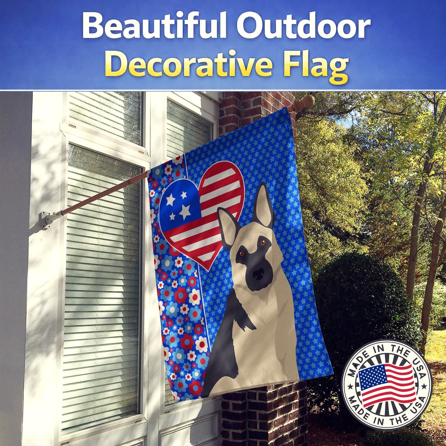 Black and Silver German Shepherd USA American House Flag 28x40 Porch Sleeve Pole Decorative Outside Yard Banner Artwork Wall Hanging, Polyester
