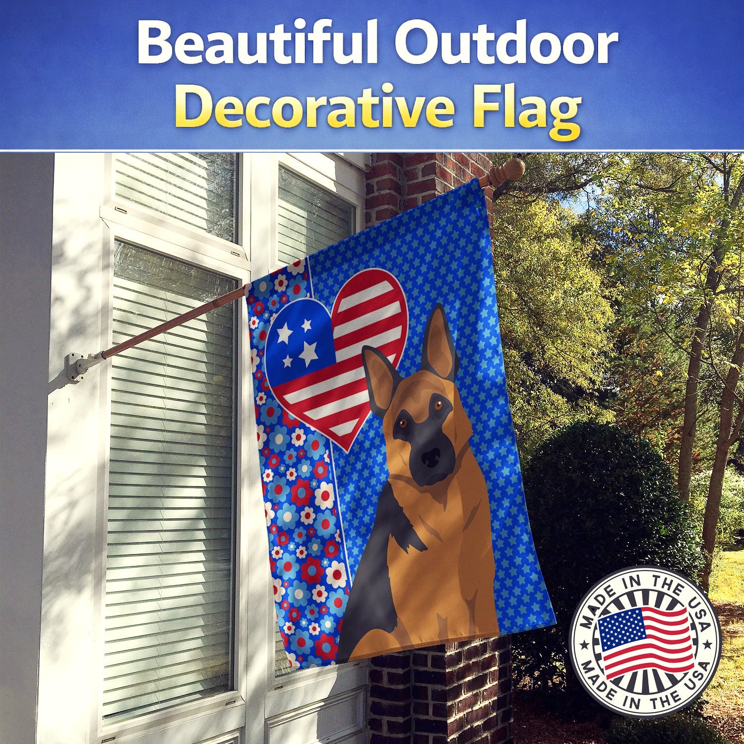 Black and Tan German Shepherd USA American House Flag 28x40 Porch Sleeve Pole Decorative Outside Yard Banner Artwork Wall Hanging, Polyester