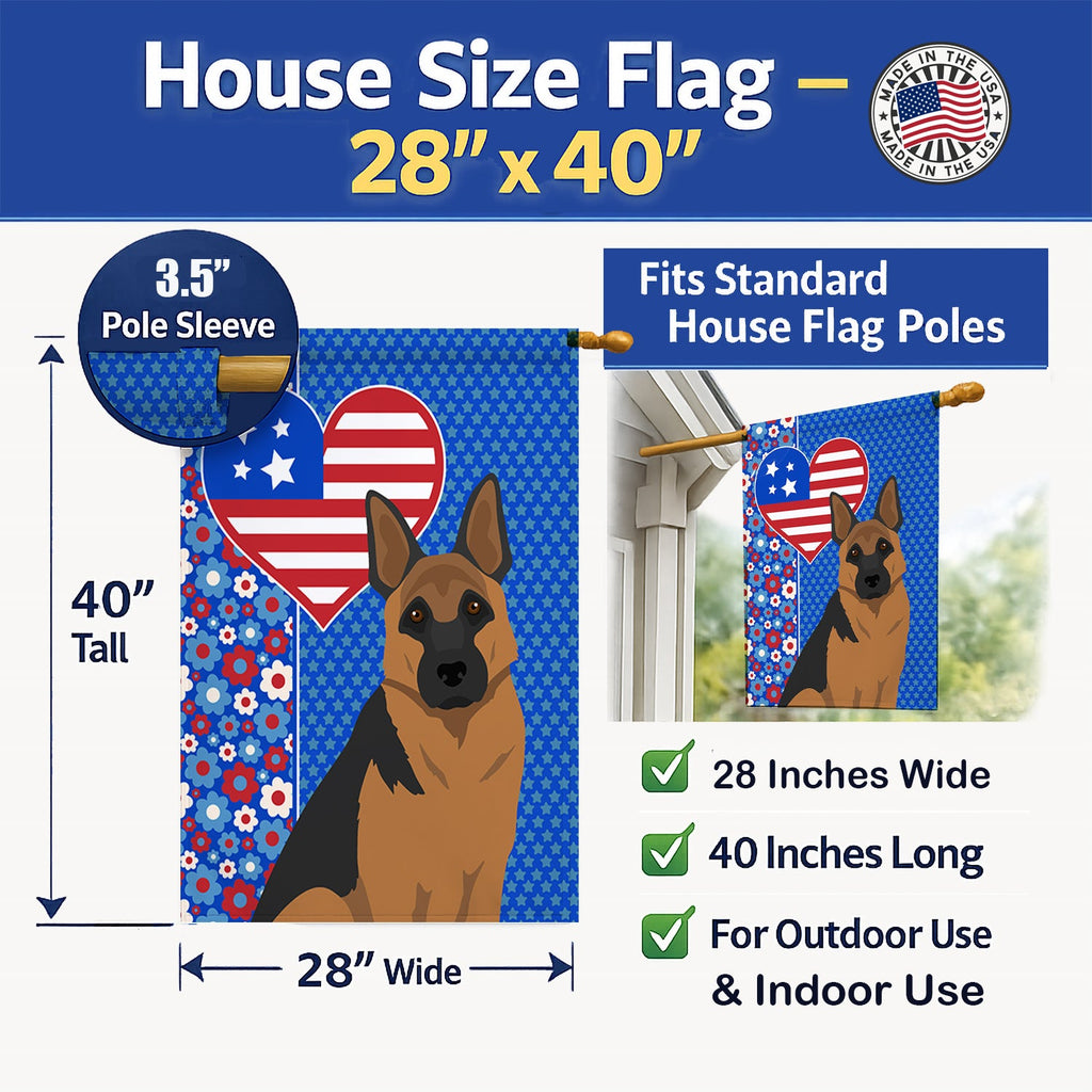 Black and Tan German Shepherd USA American House Flag 28x40 Porch Sleeve Pole Decorative Outside Yard Banner Artwork Wall Hanging, Polyester