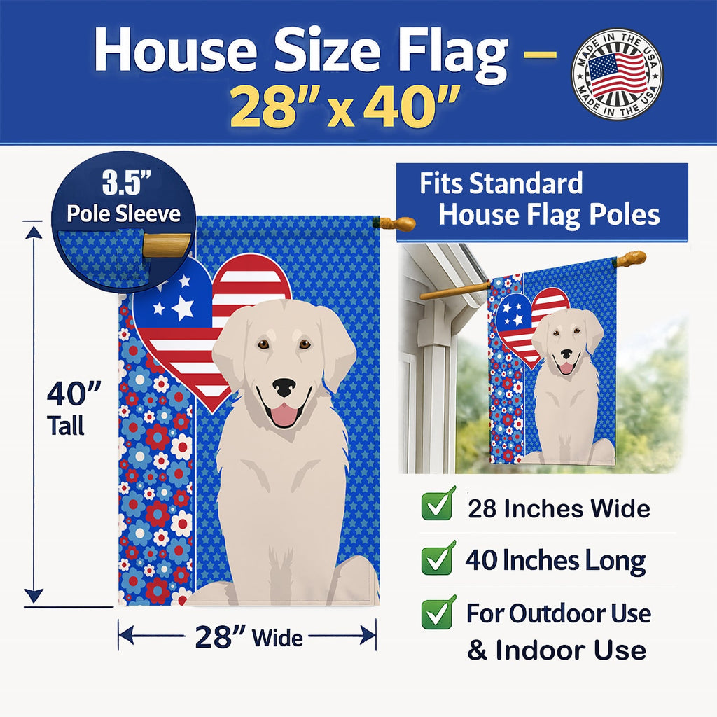 Cream Golden Retriever USA American House Flag 28x40 Porch Sleeve Pole Decorative Outside Yard Banner Artwork Wall Hanging, Polyester