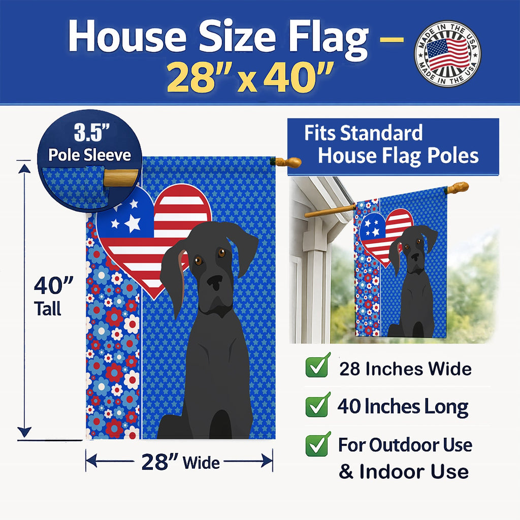 Black Great Dane USA American House Flag 28x40 Porch Sleeve Pole Decorative Outside Yard Banner Artwork Wall Hanging, Polyester