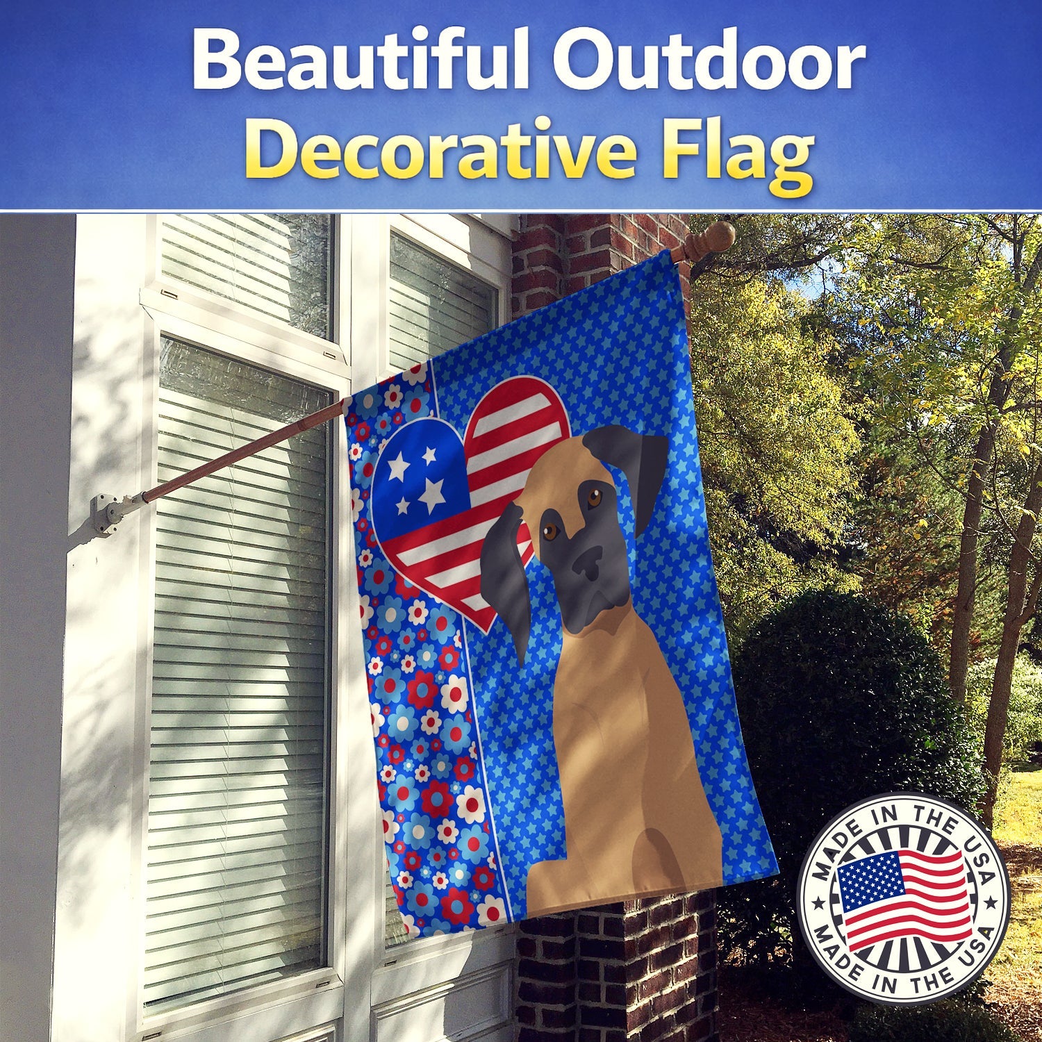 Fawn Great Dane USA American House Flag 28x40 Porch Sleeve Pole Decorative Outside Yard Banner Artwork Wall Hanging, Polyester
