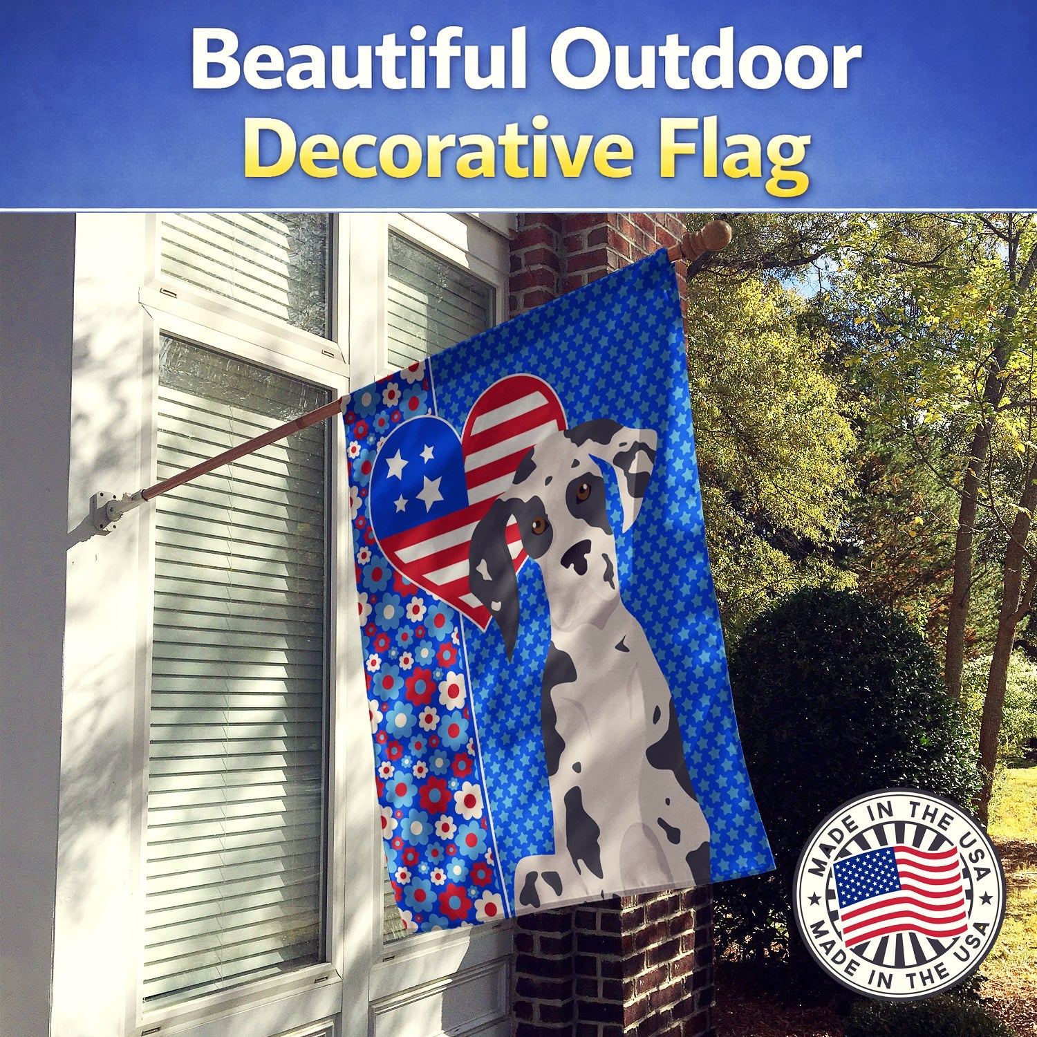 Harlequin Great Dane USA American House Flag 28x40 Porch Sleeve Pole Decorative Outside Yard Banner Artwork Wall Hanging, Polyester