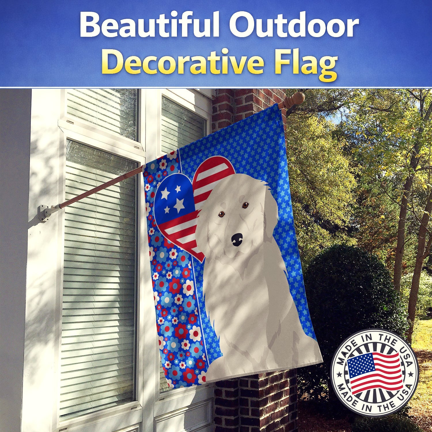 Great Pyrenees USA American House Flag 28x40 Porch Sleeve Pole Decorative Outside Yard Banner Artwork Wall Hanging, Polyester