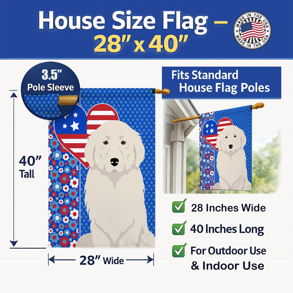 Great Pyrenees USA American House Flag 28x40 Porch Sleeve Pole Decorative Outside Yard Banner Artwork Wall Hanging, Polyester