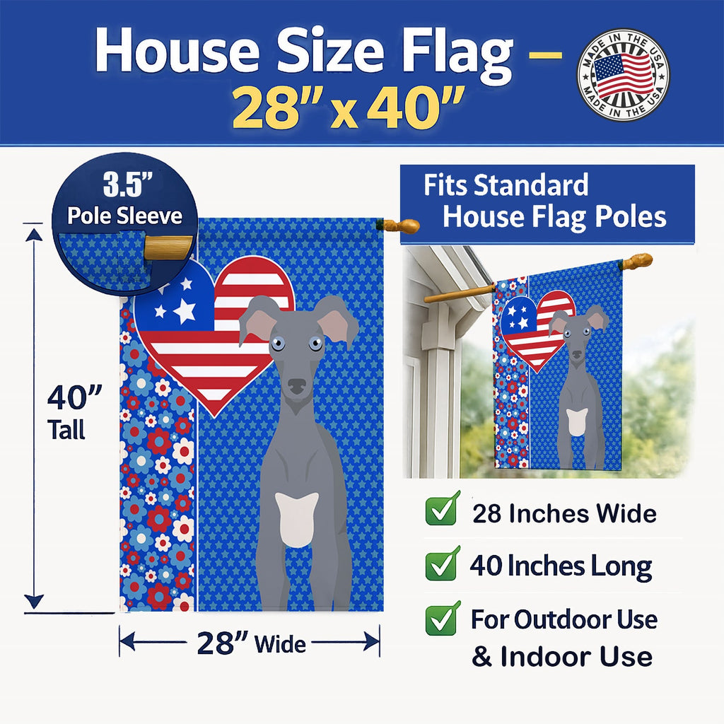 Gray Italian Greyhound USA American House Flag 28x40 Porch Sleeve Pole Decorative Outside Yard Banner Artwork Wall Hanging, Polyester