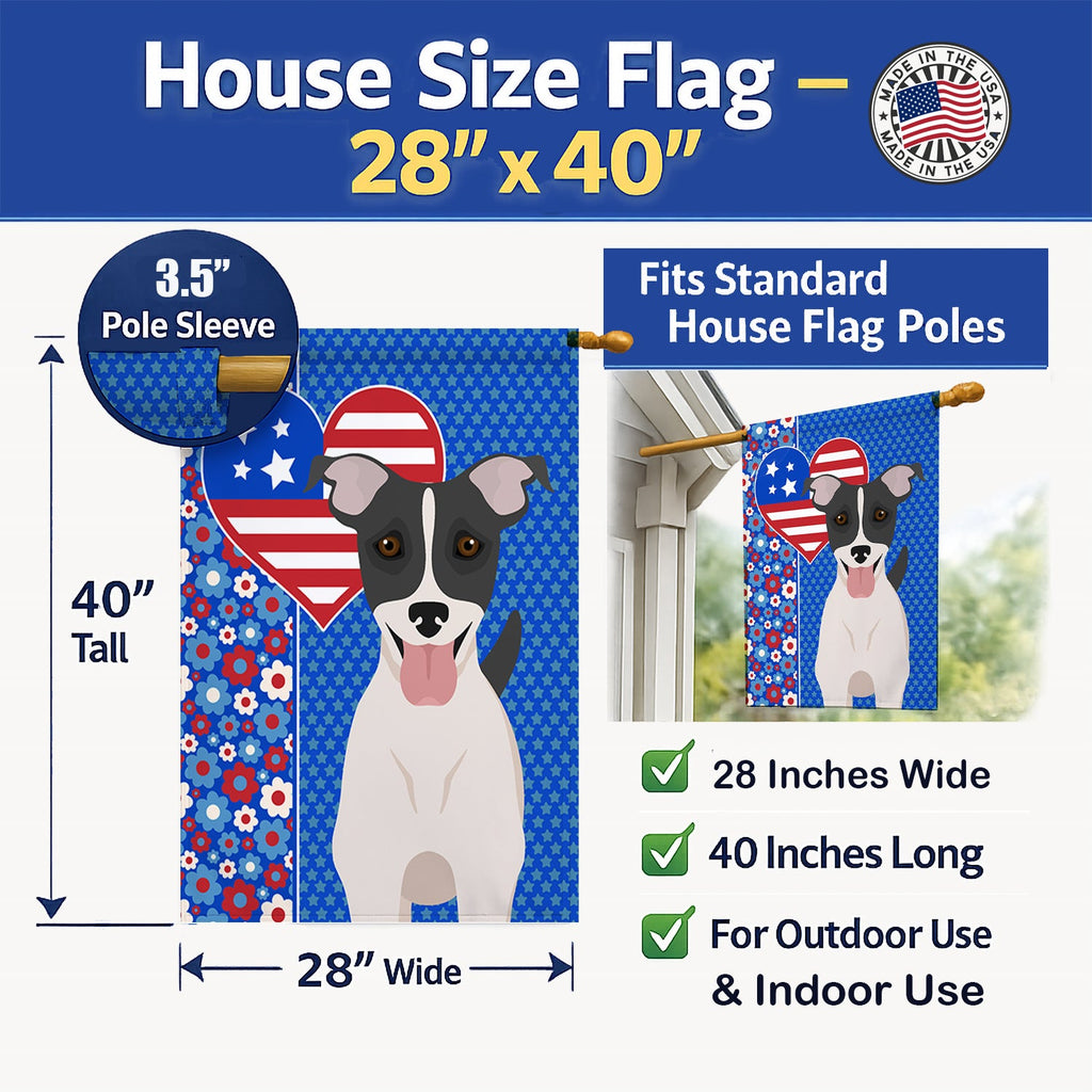 Black White Smooth Jack Russell Terrier USA American House Flag 28x40 Porch Sleeve Pole Decorative Outside Yard Banner Artwork Wall Hanging, Polyester