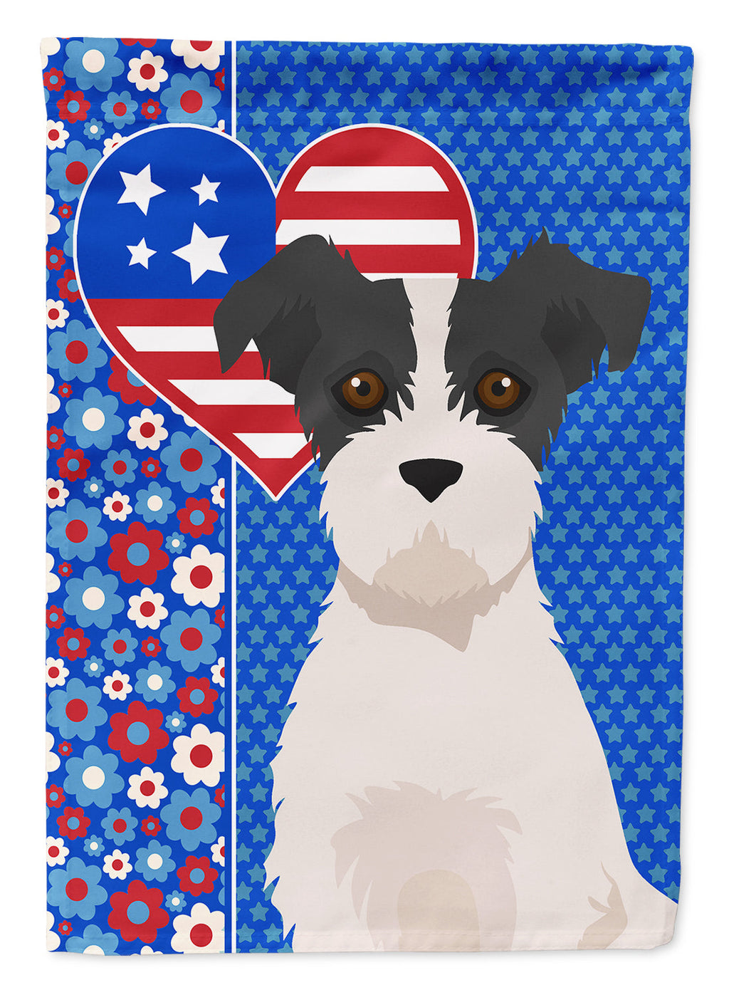 Black White Wirehair Jack Russell Terrier USA American House Flag 28x40 Porch Sleeve Pole Decorative Outside Yard Banner Artwork Wall Hanging, Polyester