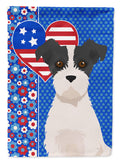 Black White Wirehair Jack Russell Terrier USA American House Flag 28x40 Porch Sleeve Pole Decorative Outside Yard Banner Artwork Wall Hanging, Polyester