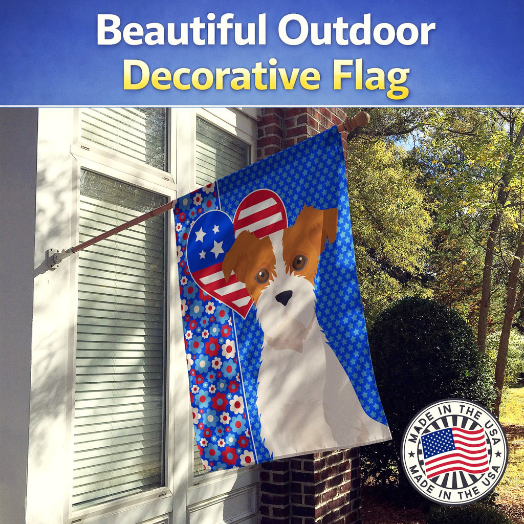 Brown White Wirehair Jack Russell Terrier USA American House Flag 28x40 Porch Sleeve Pole Decorative Outside Yard Banner Artwork Wall Hanging, Polyester