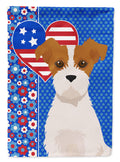Brown White Wirehair Jack Russell Terrier USA American House Flag 28x40 Porch Sleeve Pole Decorative Outside Yard Banner Artwork Wall Hanging, Polyester