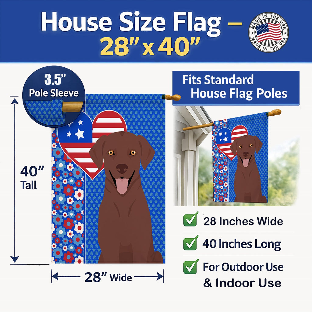 Chocolate Labrador Retriever USA American House Flag 28x40 Porch Sleeve Pole Decorative Outside Yard Banner Artwork Wall Hanging, Polyester