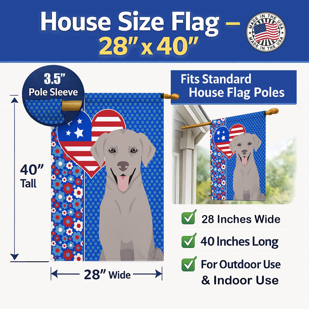 Gray Labrador Retriever USA American House Flag 28x40 Porch Sleeve Pole Decorative Outside Yard Banner Artwork Wall Hanging, Polyester