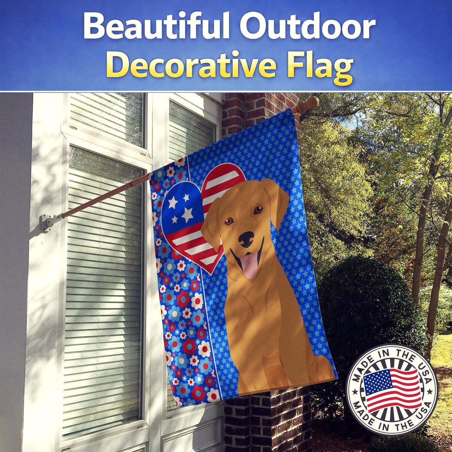 Red Fox Labrador Retriever USA American House Flag 28x40 Porch Sleeve Pole Decorative Outside Yard Banner Artwork Wall Hanging, Polyester