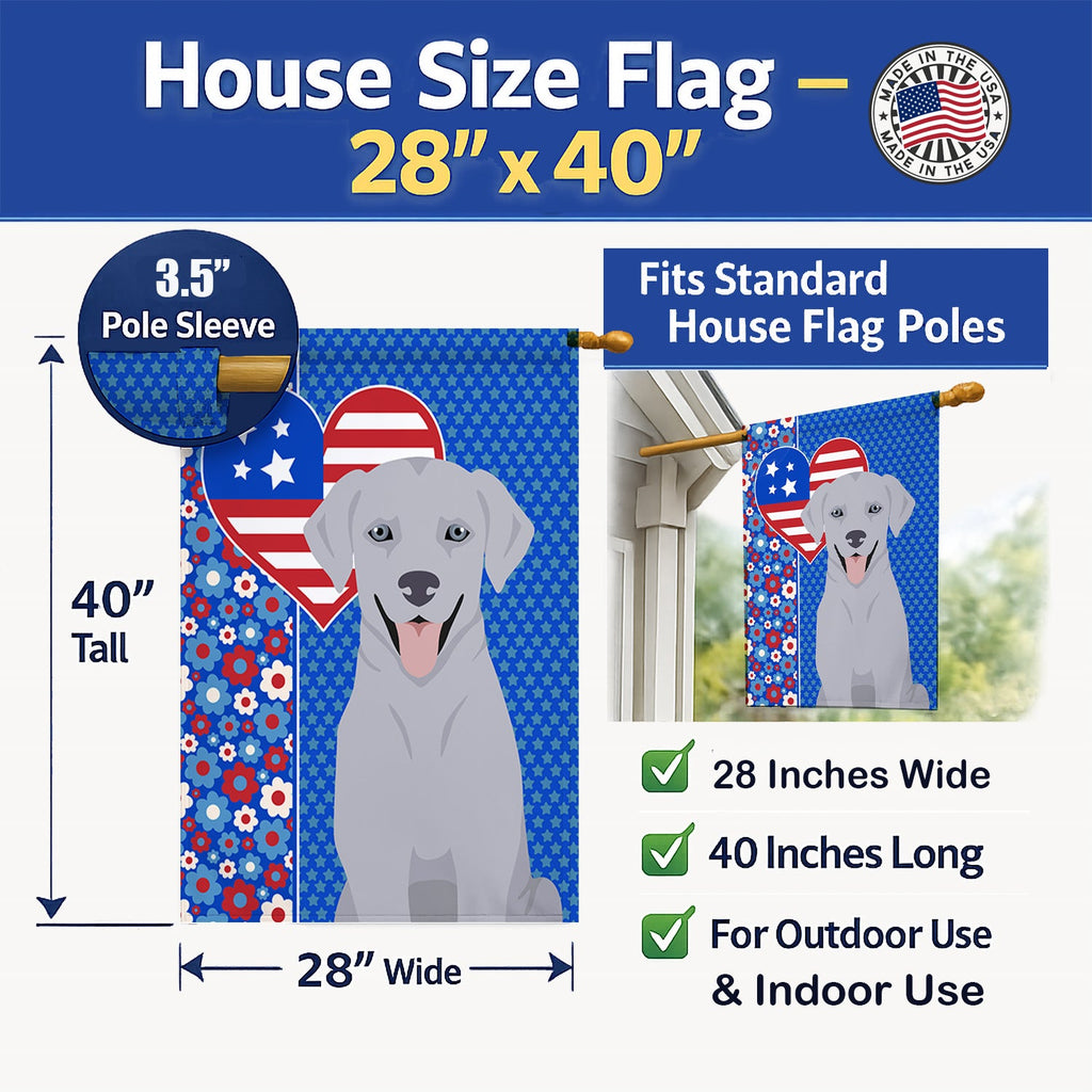Silver Labrador Retriever USA American House Flag 28x40 Porch Sleeve Pole Decorative Outside Yard Banner Artwork Wall Hanging, Polyester