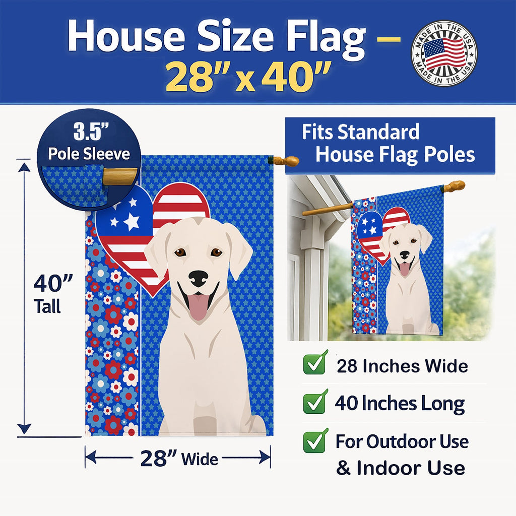 White Cream Labrador Retriever USA American House Flag 28x40 Porch Sleeve Pole Decorative Outside Yard Banner Artwork Wall Hanging, Polyester