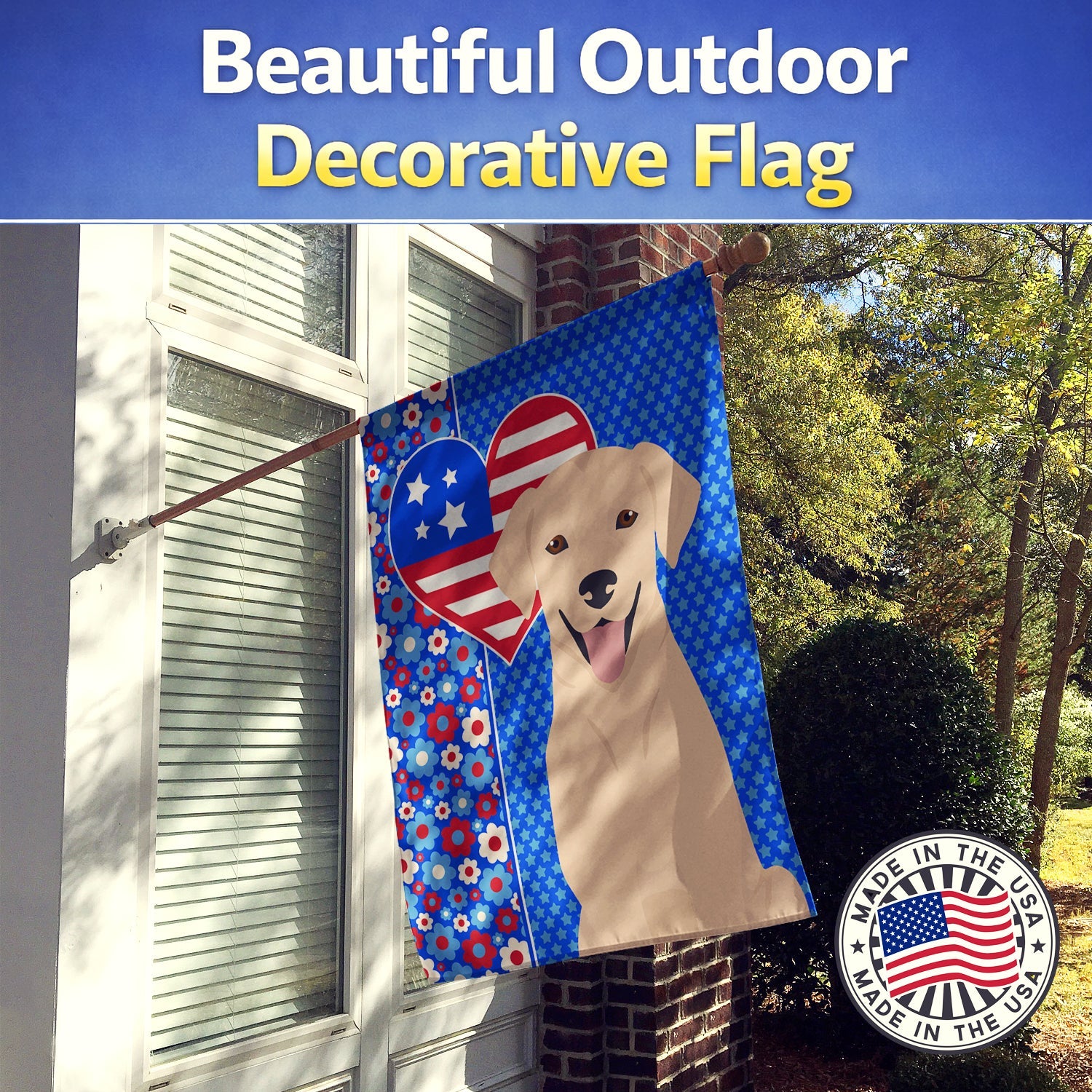 Yellow Labrador Retriever USA American House Flag 28x40 Porch Sleeve Pole Decorative Outside Yard Banner Artwork Wall Hanging, Polyester