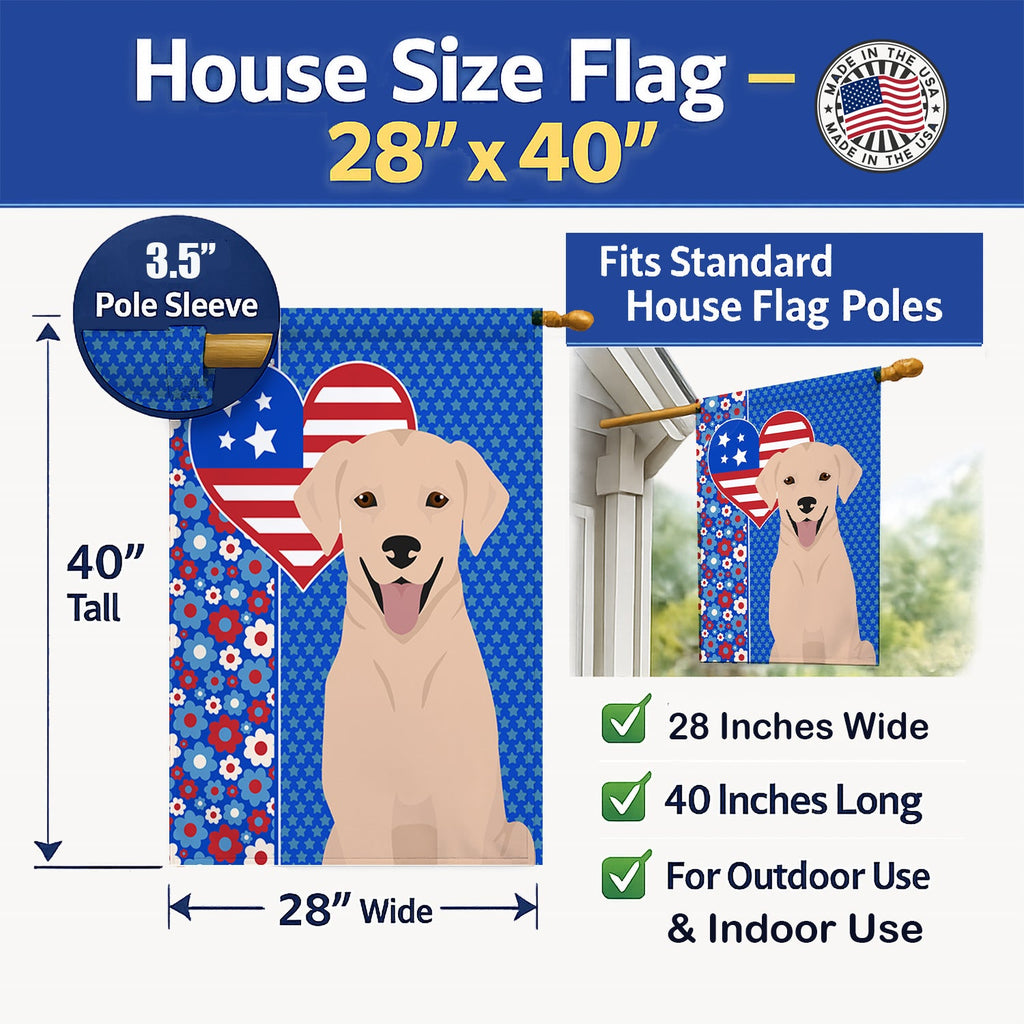 Yellow Labrador Retriever USA American House Flag 28x40 Porch Sleeve Pole Decorative Outside Yard Banner Artwork Wall Hanging, Polyester