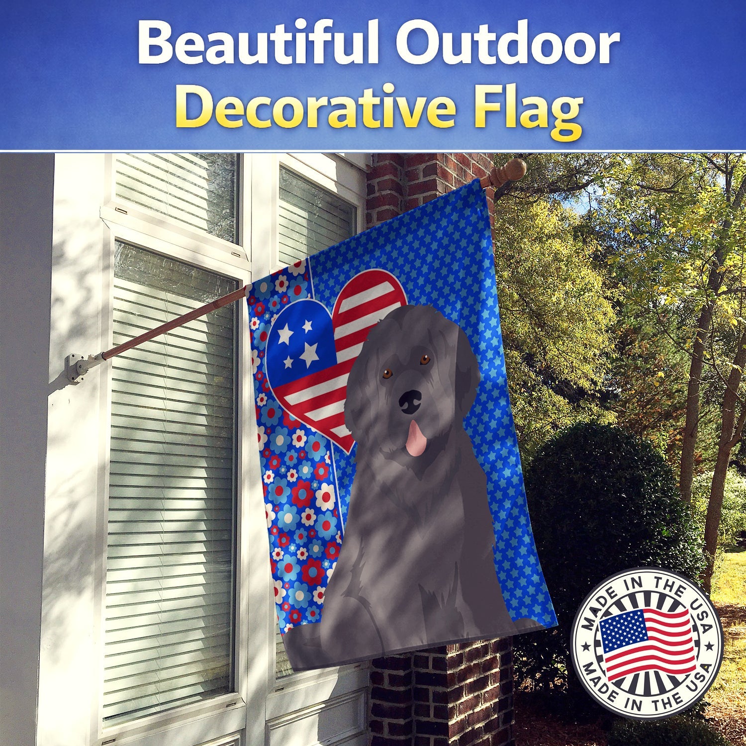 Grey Newfoundland USA American House Flag 28x40 Porch Sleeve Pole Decorative Outside Yard Banner Artwork Wall Hanging, Polyester