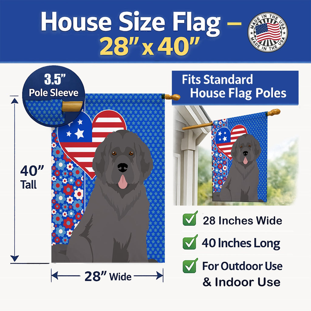 Grey Newfoundland USA American House Flag 28x40 Porch Sleeve Pole Decorative Outside Yard Banner Artwork Wall Hanging, Polyester