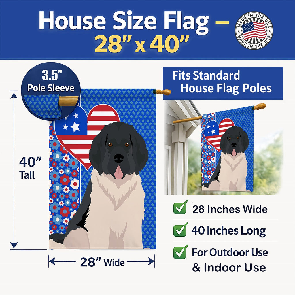 Landseer Newfoundland USA American House Flag 28x40 Porch Sleeve Pole Decorative Outside Yard Banner Artwork Wall Hanging, Polyester