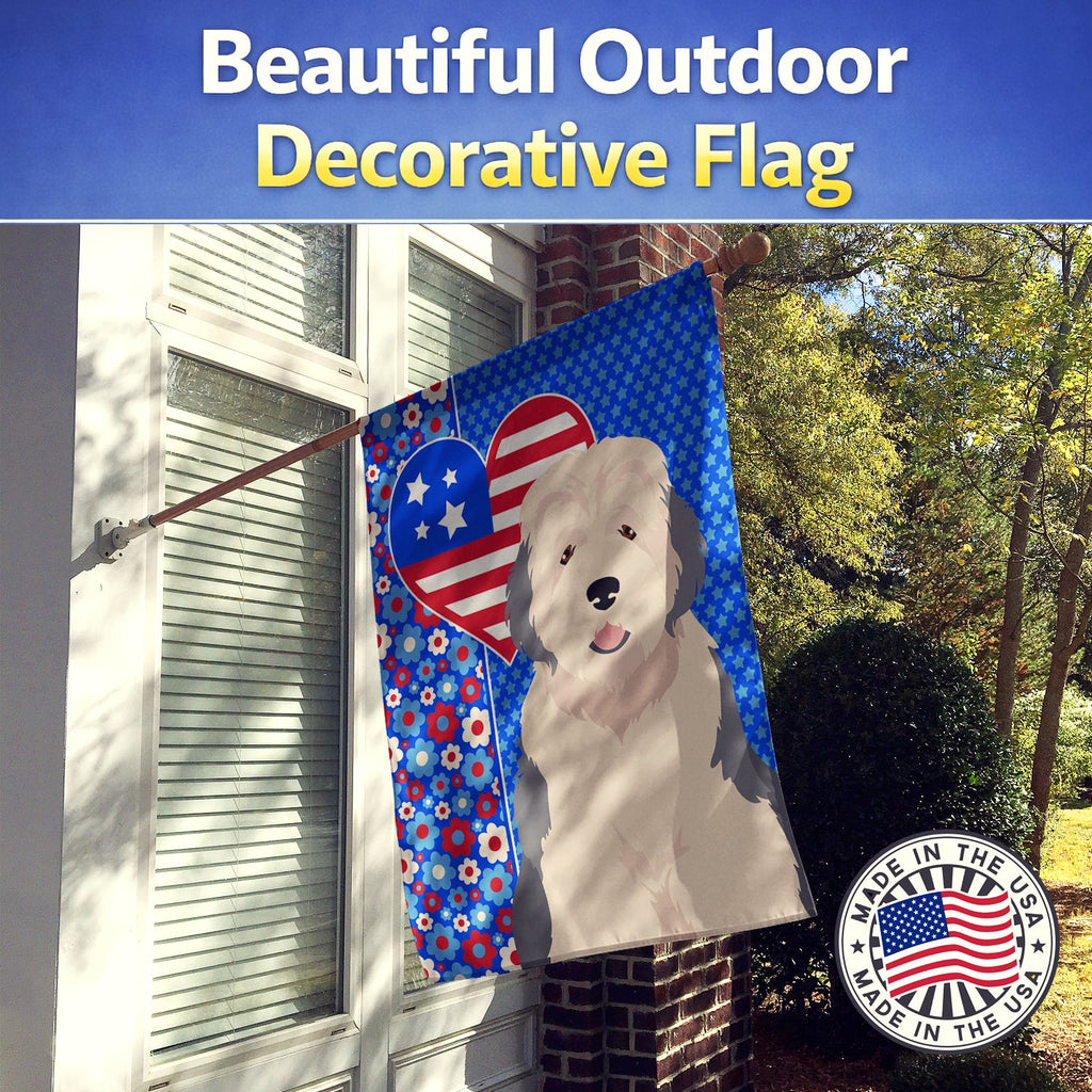 Old English Sheepdog USA American House Flag 28x40 Porch Sleeve Pole Decorative Outside Yard Banner Artwork Wall Hanging, Polyester