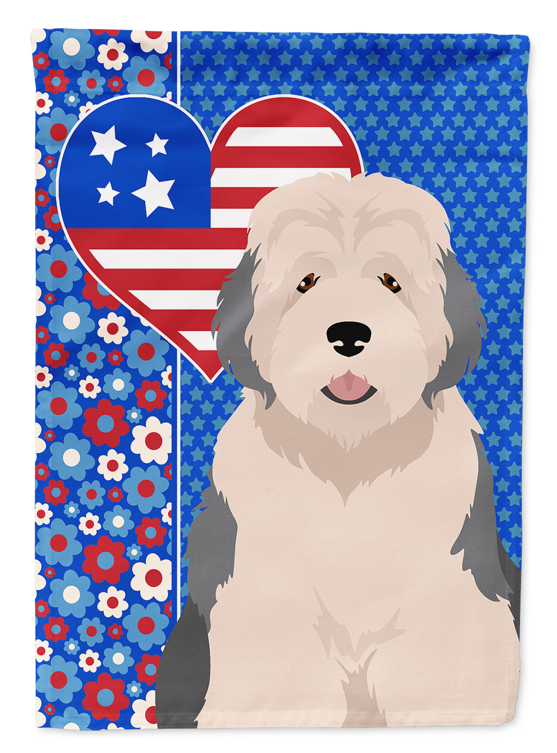 Old English Sheepdog USA American House Flag 28x40 Porch Sleeve Pole Decorative Outside Yard Banner Artwork Wall Hanging, Polyester