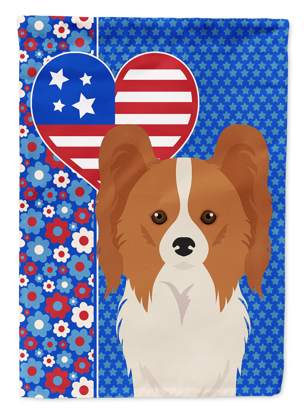 Red and White Papillon USA American House Flag 28x40 Porch Sleeve Pole Decorative Outside Yard Banner Artwork Wall Hanging, Polyester