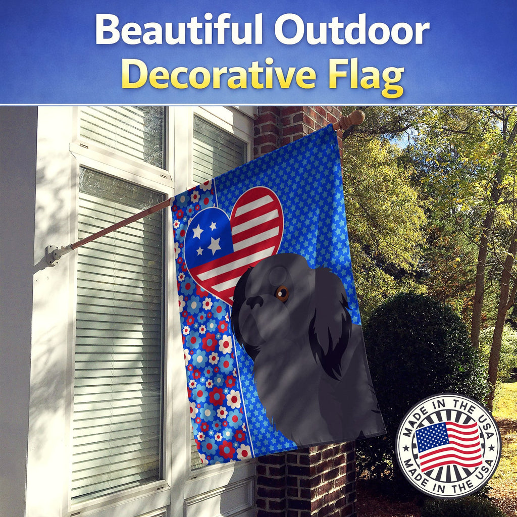 Black Pekingese USA American House Flag 28x40 Porch Sleeve Pole Decorative Outside Yard Banner Artwork Wall Hanging, Polyester