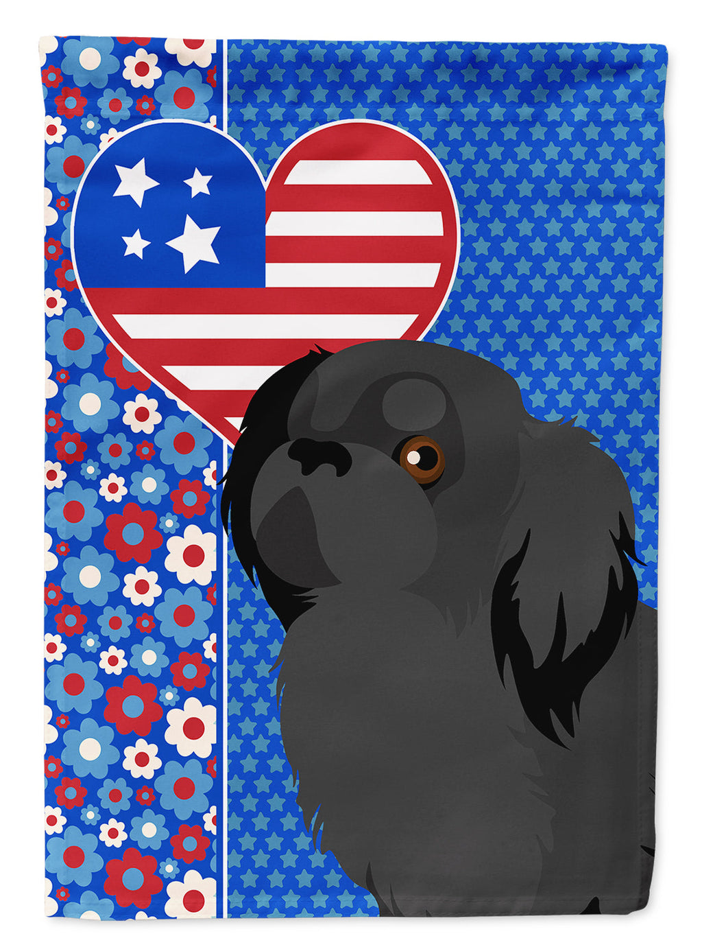 Black Pekingese USA American House Flag 28x40 Porch Sleeve Pole Decorative Outside Yard Banner Artwork Wall Hanging, Polyester