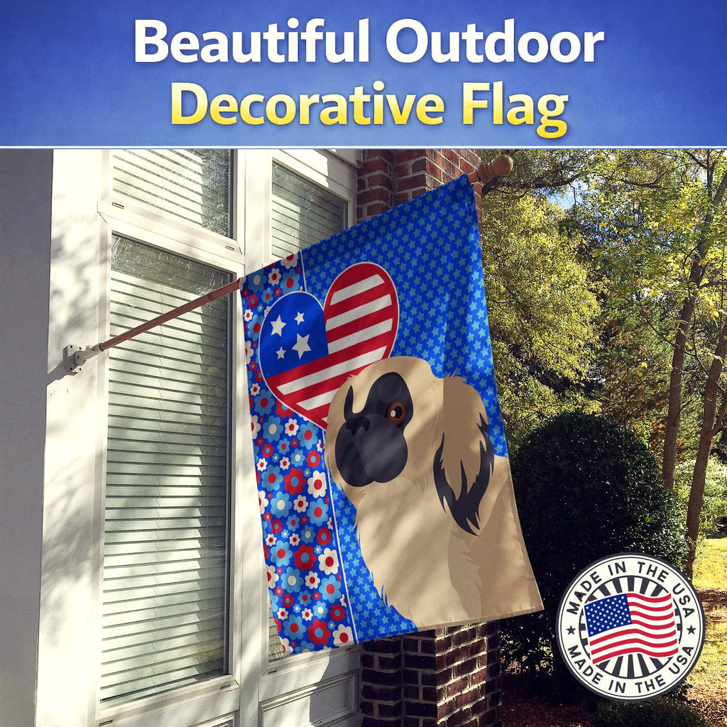 Cream Pekingese USA American House Flag 28x40 Porch Sleeve Pole Decorative Outside Yard Banner Artwork Wall Hanging, Polyester