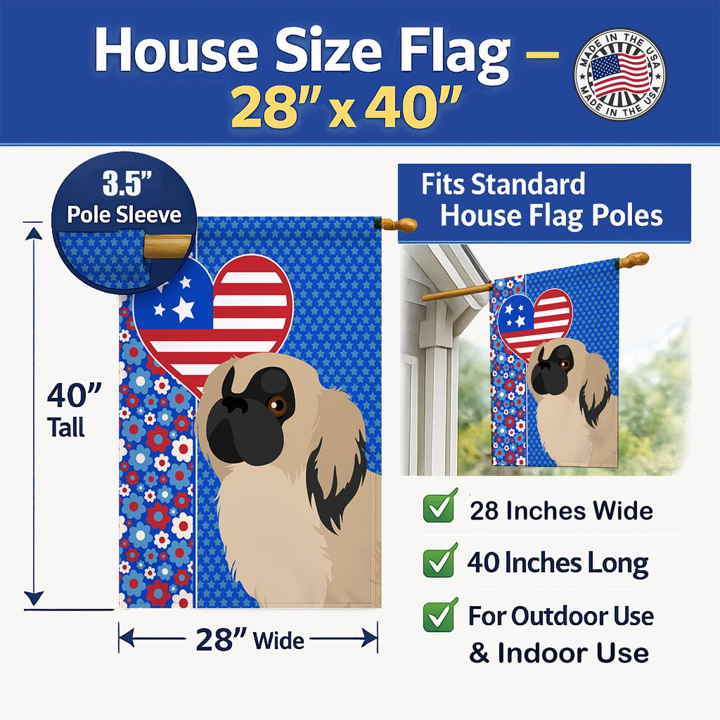 Cream Pekingese USA American House Flag 28x40 Porch Sleeve Pole Decorative Outside Yard Banner Artwork Wall Hanging, Polyester