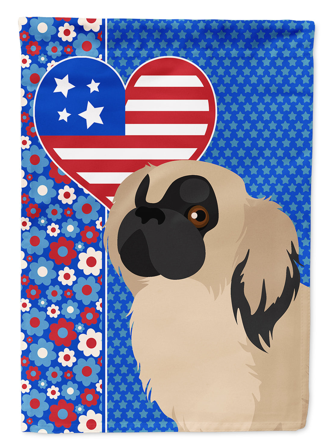 Cream Pekingese USA American House Flag 28x40 Porch Sleeve Pole Decorative Outside Yard Banner Artwork Wall Hanging, Polyester