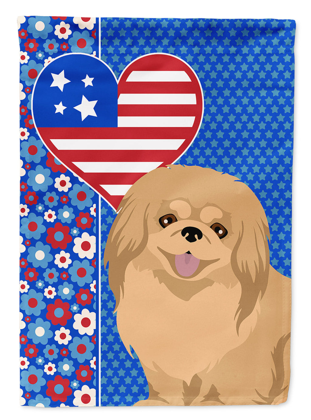 Gold Pekingese USA American House Flag 28x40 Porch Sleeve Pole Decorative Outside Yard Banner Artwork Wall Hanging, Polyester
