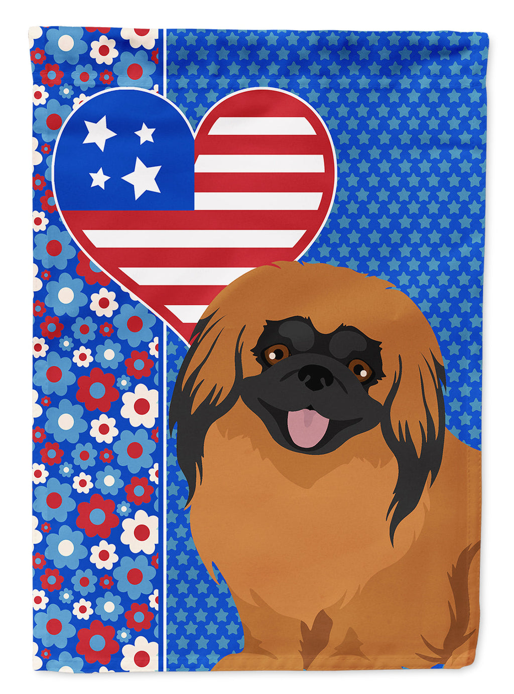 Red Pekingese USA American House Flag 28x40 Porch Sleeve Pole Decorative Outside Yard Banner Artwork Wall Hanging, Polyester