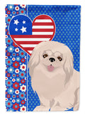 White Pekingese USA American House Flag 28x40 Porch Sleeve Pole Decorative Outside Yard Banner Artwork Wall Hanging, Polyester