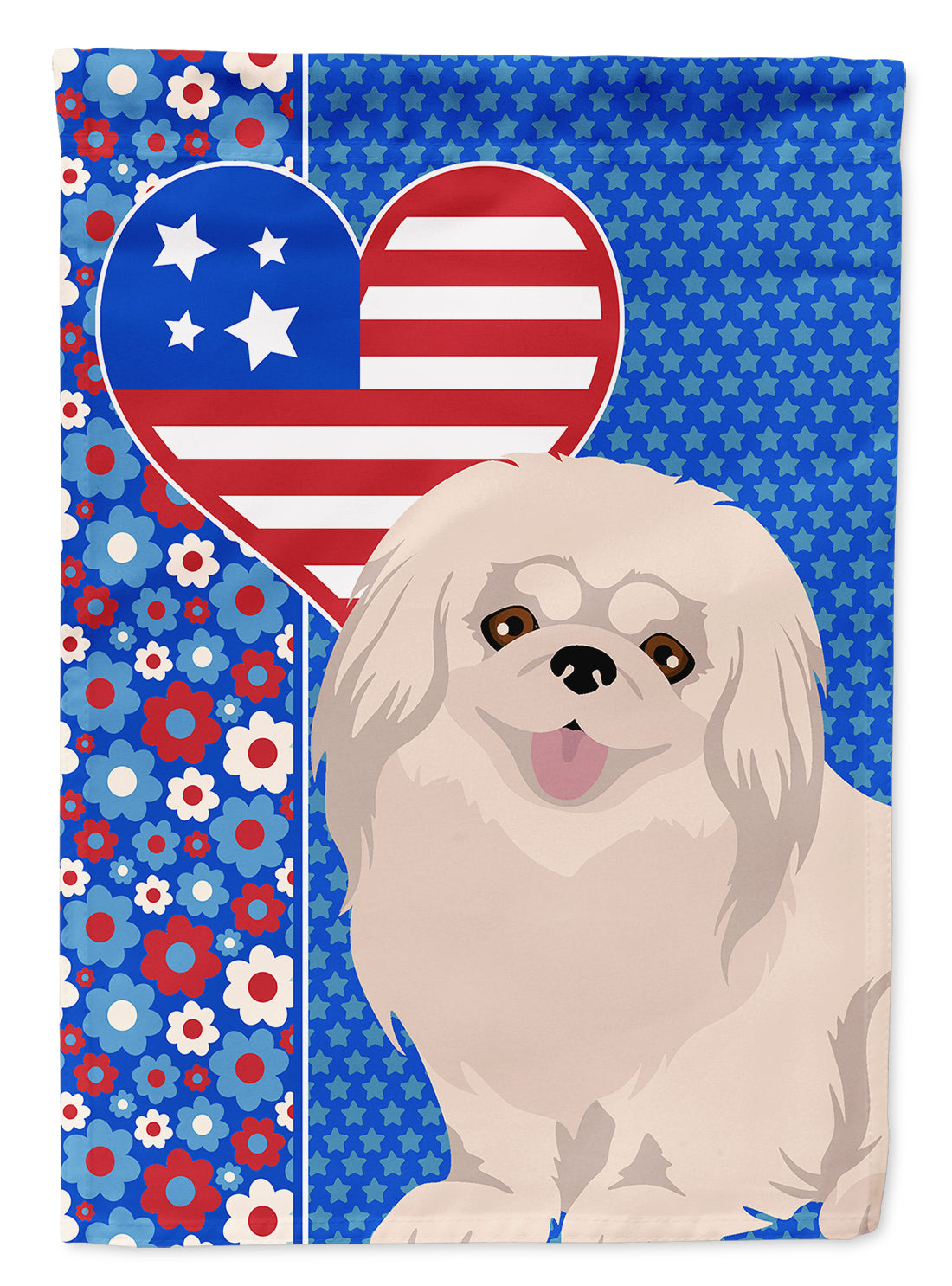 White Pekingese USA American House Flag 28x40 Porch Sleeve Pole Decorative Outside Yard Banner Artwork Wall Hanging, Polyester