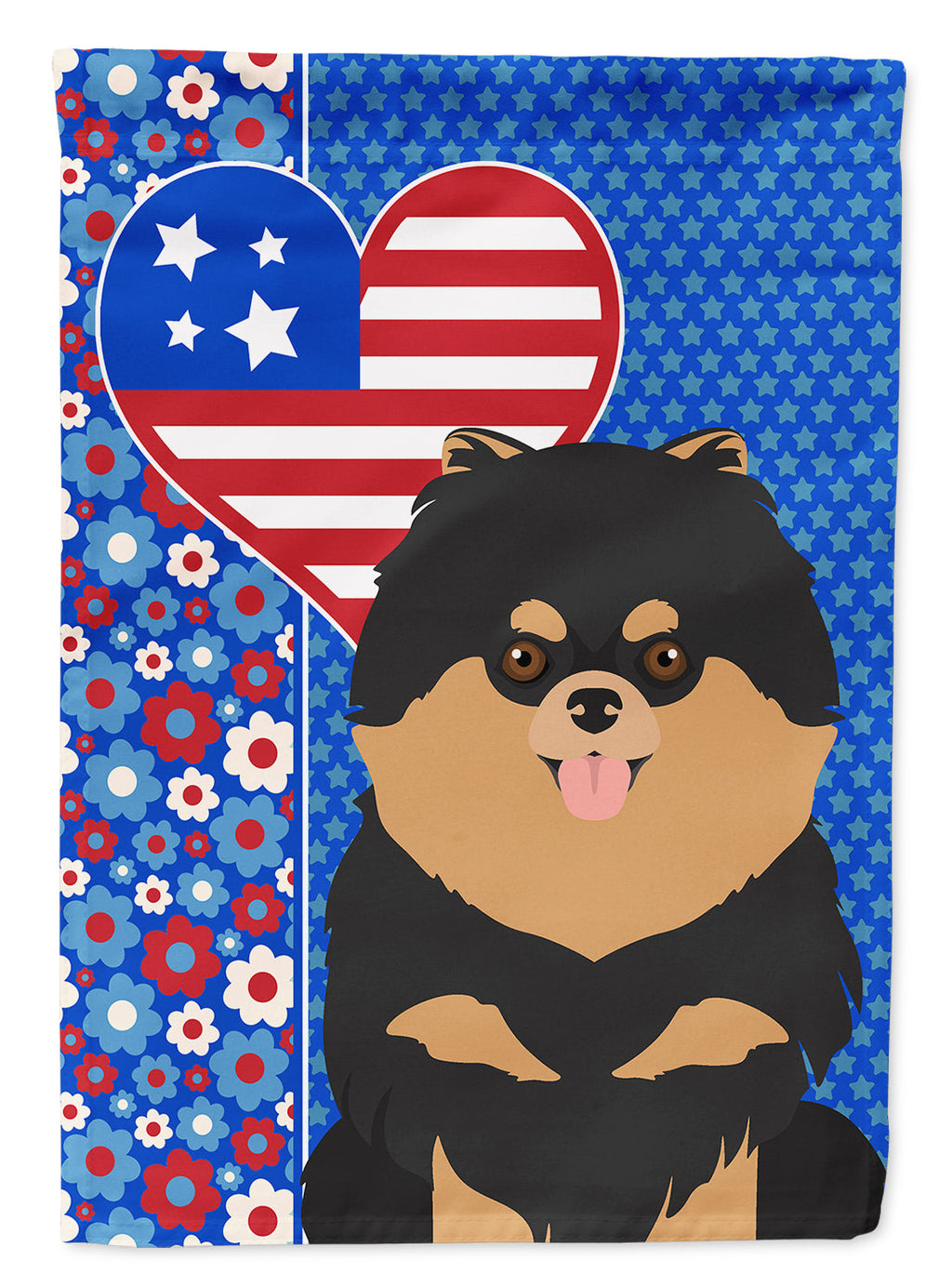 Black and Tan Pomeranian USA American House Flag 28x40 Porch Sleeve Pole Decorative Outside Yard Banner Artwork Wall Hanging, Polyester
