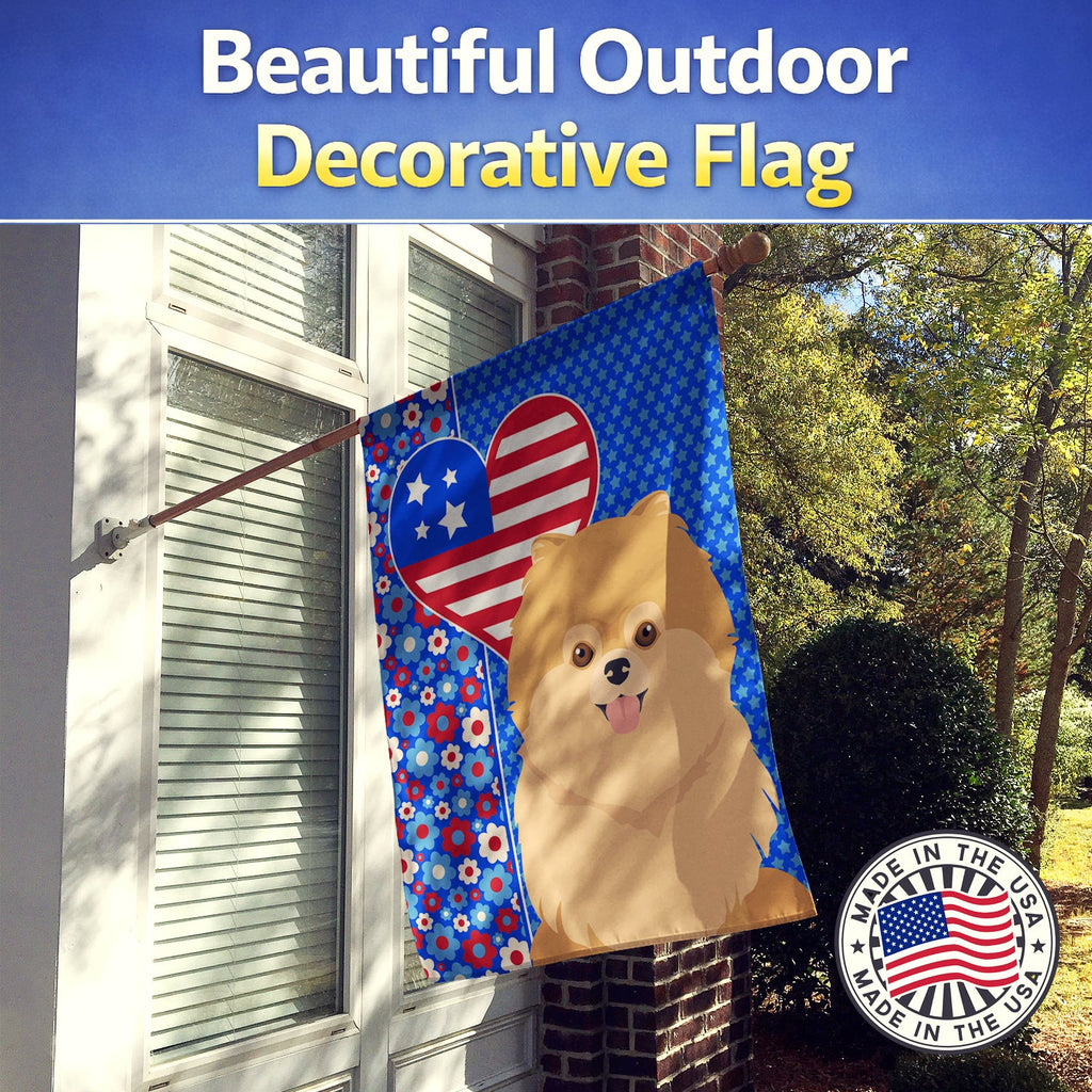 Orange Pomeranian USA American House Flag 28x40 Porch Sleeve Pole Decorative Outside Yard Banner Artwork Wall Hanging, Polyester