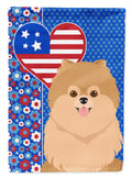 Orange Pomeranian USA American House Flag 28x40 Porch Sleeve Pole Decorative Outside Yard Banner Artwork Wall Hanging, Polyester