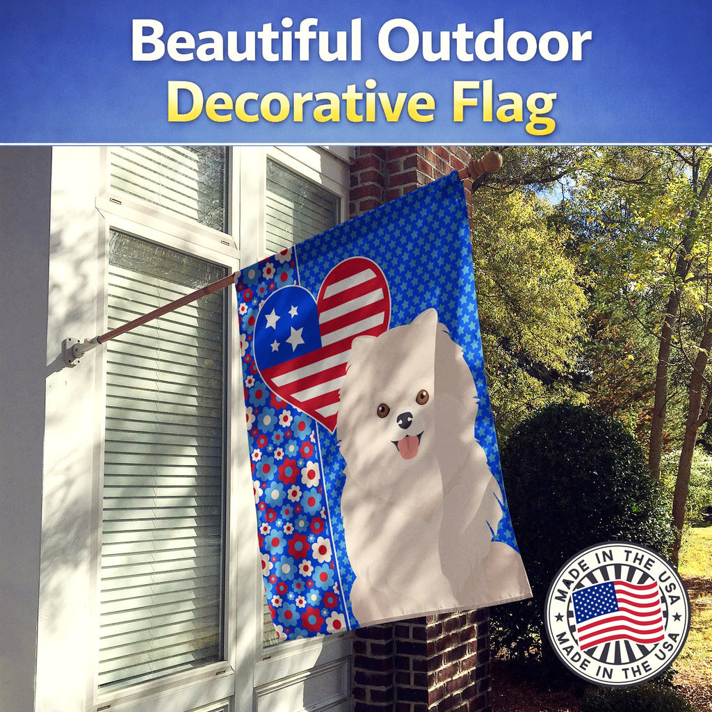 White Pomeranian USA American House Flag 28x40 Porch Sleeve Pole Decorative Outside Yard Banner Artwork Wall Hanging, Polyester