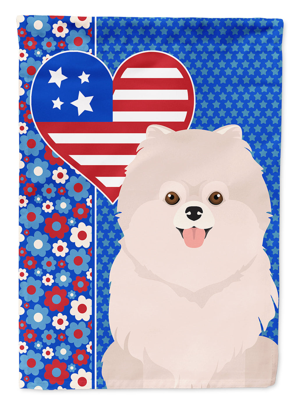 White Pomeranian USA American House Flag 28x40 Porch Sleeve Pole Decorative Outside Yard Banner Artwork Wall Hanging, Polyester