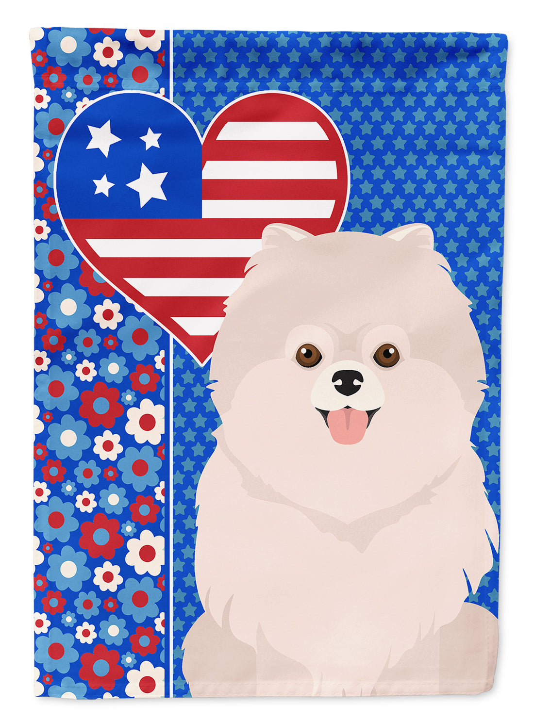 White Pomeranian USA American House Flag 28x40 Porch Sleeve Pole Decorative Outside Yard Banner Artwork Wall Hanging, Polyester