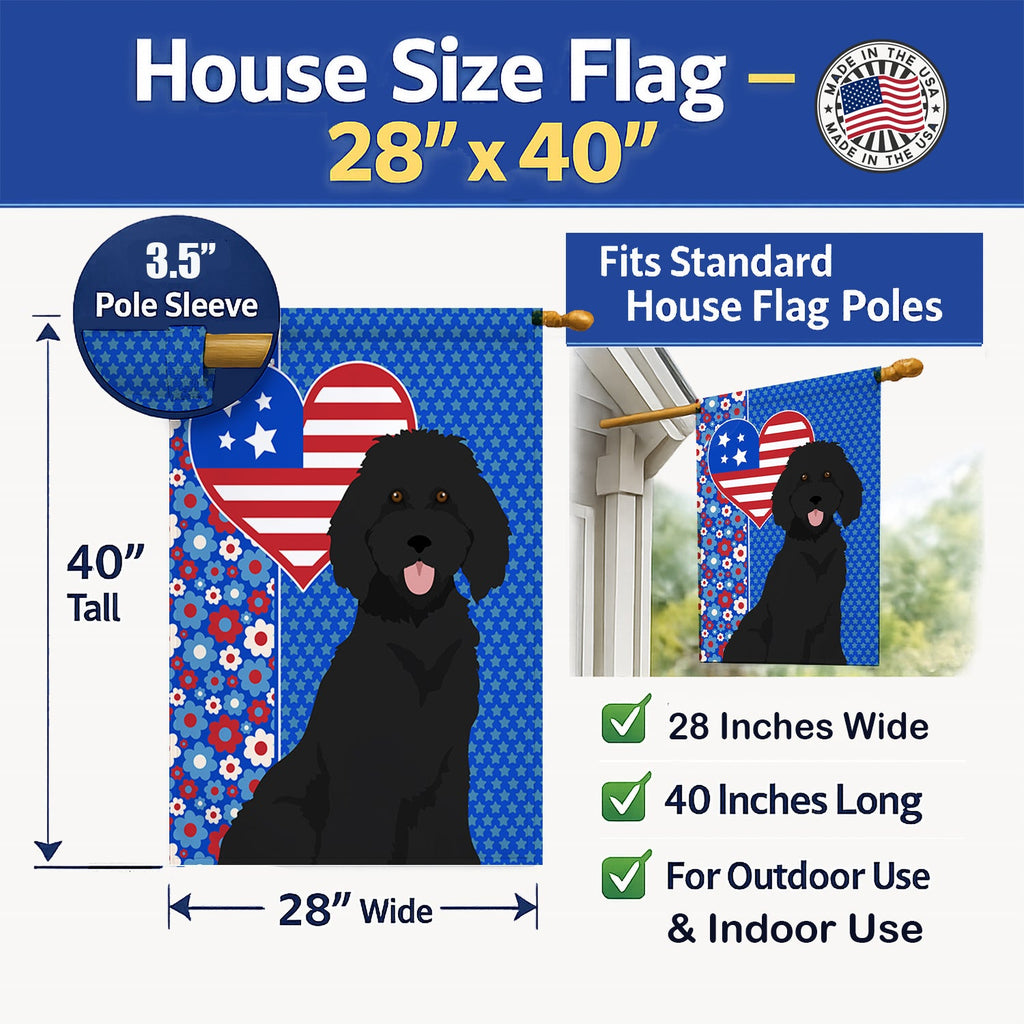Standard Black Poodle USA American House Flag 28x40 Porch Sleeve Pole Decorative Outside Yard Banner Artwork Wall Hanging, Polyester